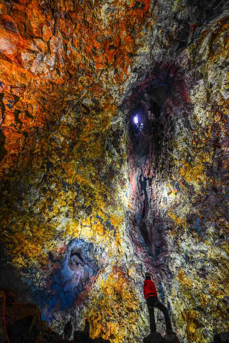 Inside the Thríhnúkagígur volcano caldera, Iceland.