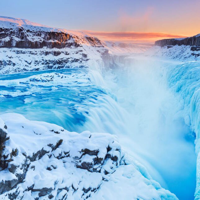 The Gullfoss Falls in Iceland in winter