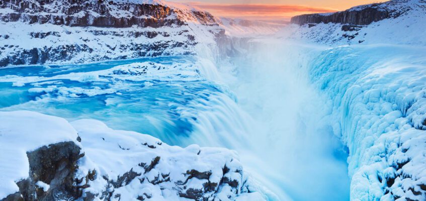 The Gullfoss Falls in Iceland in winter