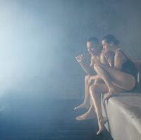 People in sauna at the Blue Lagoon