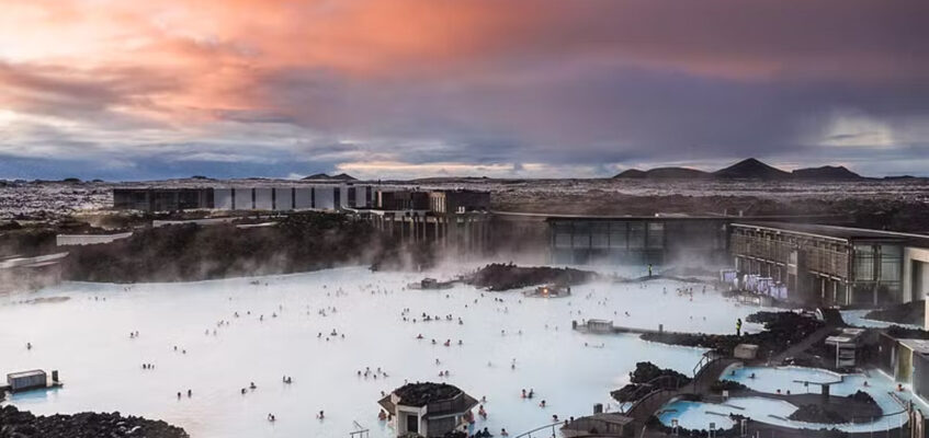 View on the Blue Lagoon at sunset