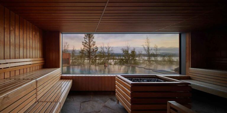 Forest Lagoon the view from Sauna room from Akureyri in North Iceland