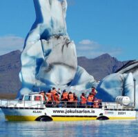 People sailing on a Glacier Lagoon boat tour