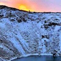 Kerid volcanic lake in winter