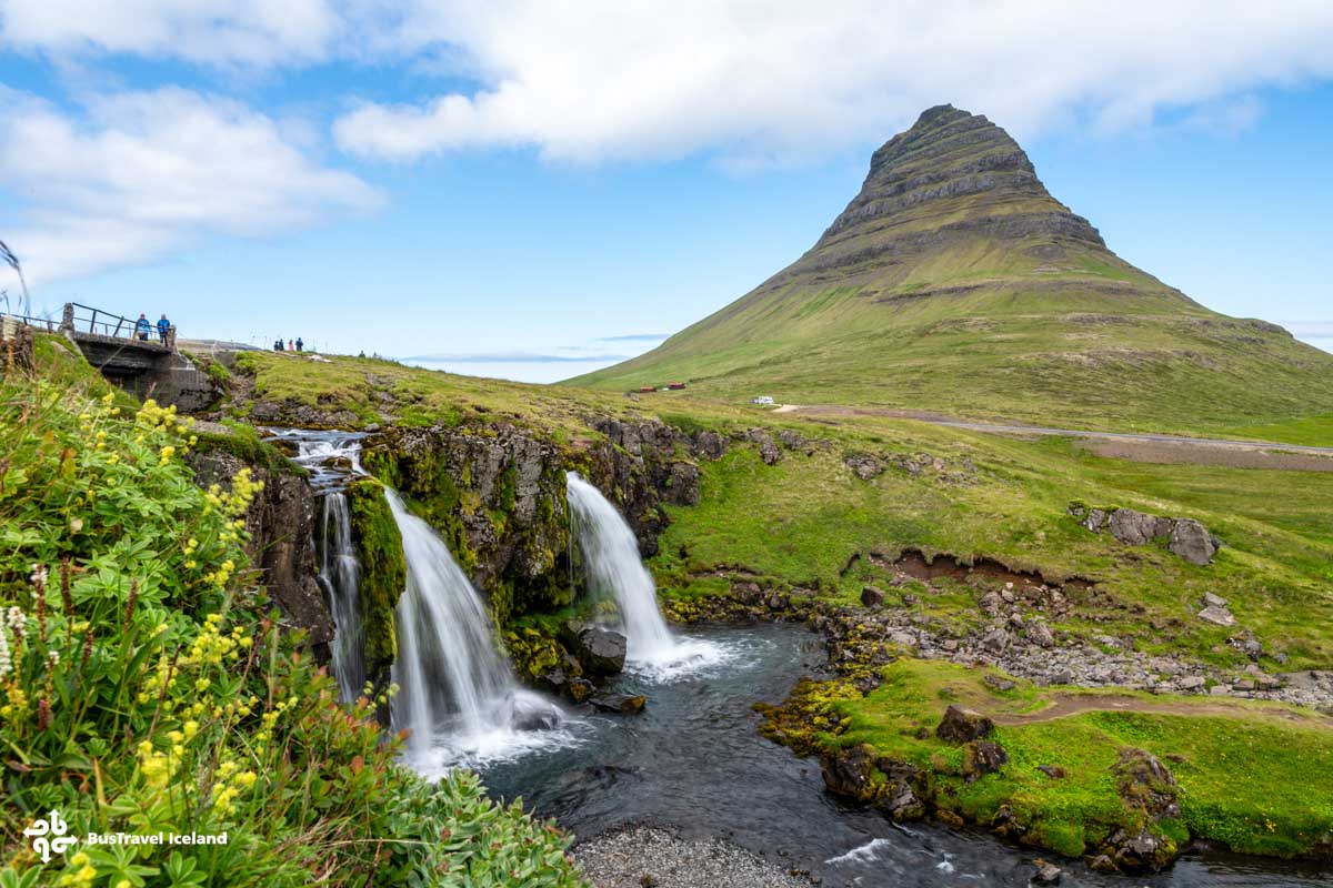 Kirkjufell Mountain and Waterfall in summer