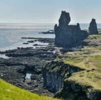 Lóndrangar Basalt Cliffs in summer