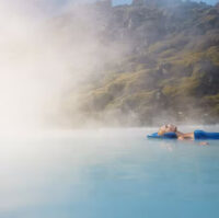 A woman relaxing at the Blue Lagoon