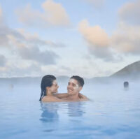 A couple relaxing at the Blue Lagoon