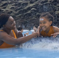 A woman and a girl at the Blue Lagoon