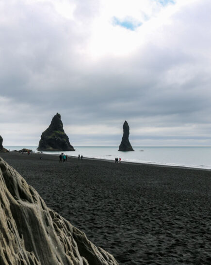 Reynisfjara black sand beach and Reynisdrangar sea pinacles