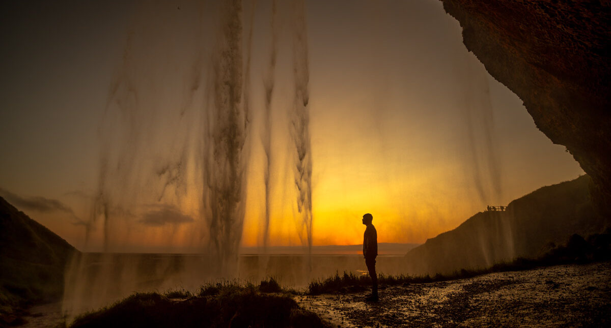 Behind Seljalandsfoss waterfall