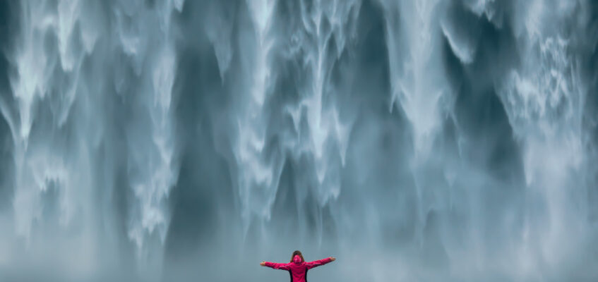 Famous powerful Skogafoss waterfall at south Iceland