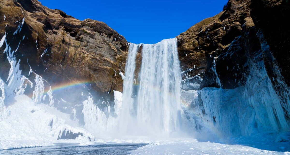 Skogafoss waterfall in winter Skogafoss waterfall in winter