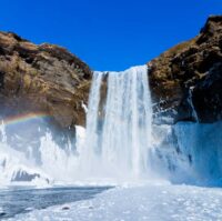 Skogafoss waterfall in winter