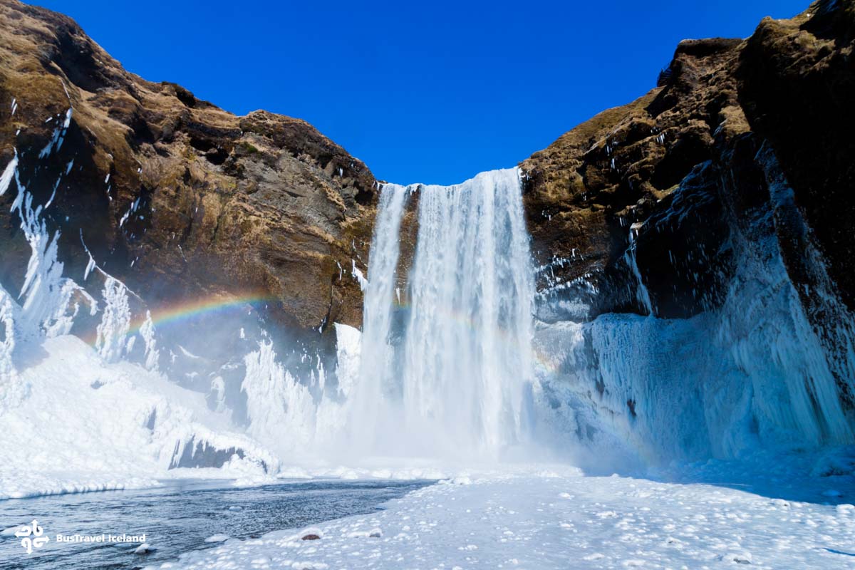 Skogafoss waterfall in winter