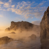 Sky Lagoon geothermal spa at sunset