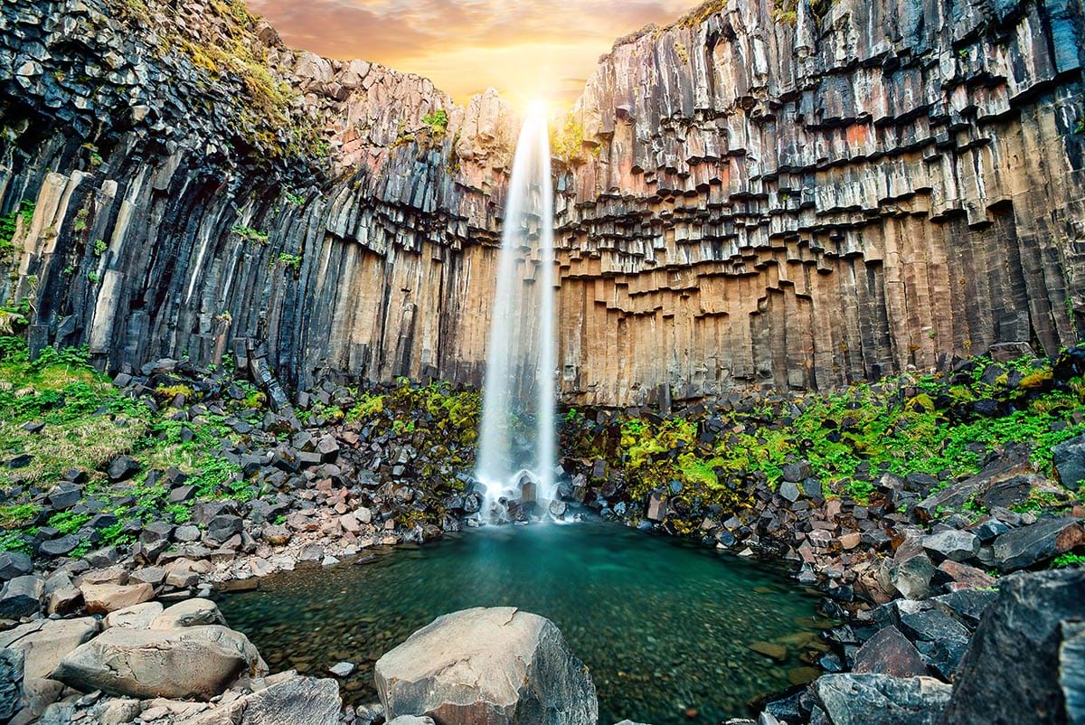 Svartifoss waterfall in Skaftafell nature reserve South Iceland