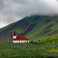 Vik church in summer