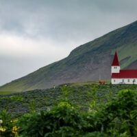 Vik church in summer