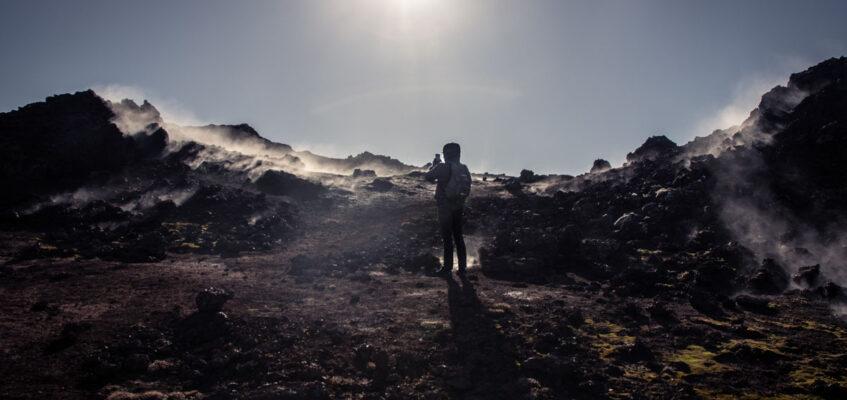 Steaming new lava field near Meradalir Volcano eruption