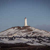 Reykjanesviti lighthouse on a snowy hill