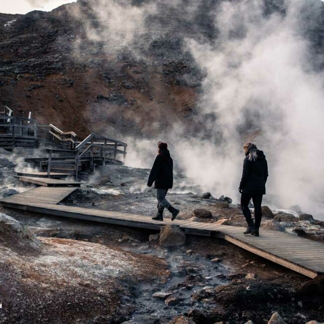 People walking in Seltun geothermal area