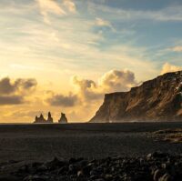 reynisdrangar sea stacks seen from vik town