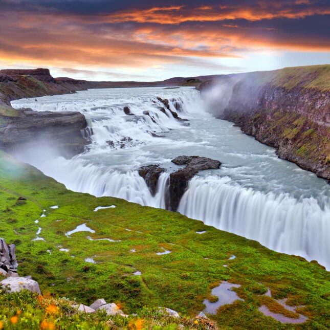 Panoramic view on Gullfoss waterfall