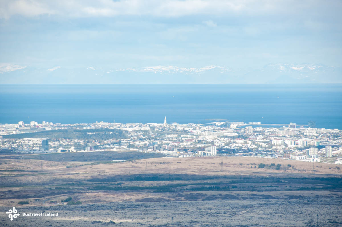 Seeing Hallgrímskirkja Church from the top of Thrihnukagigur volcano.