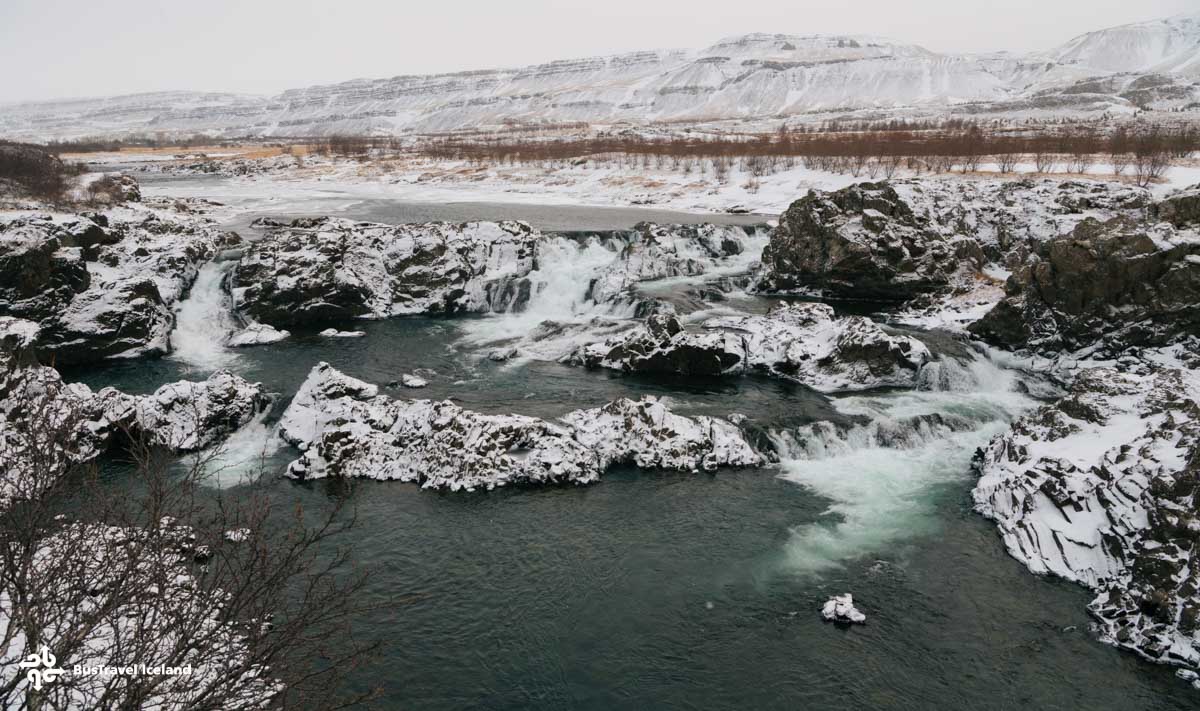 Glanni waterfall in North Iceland in winter