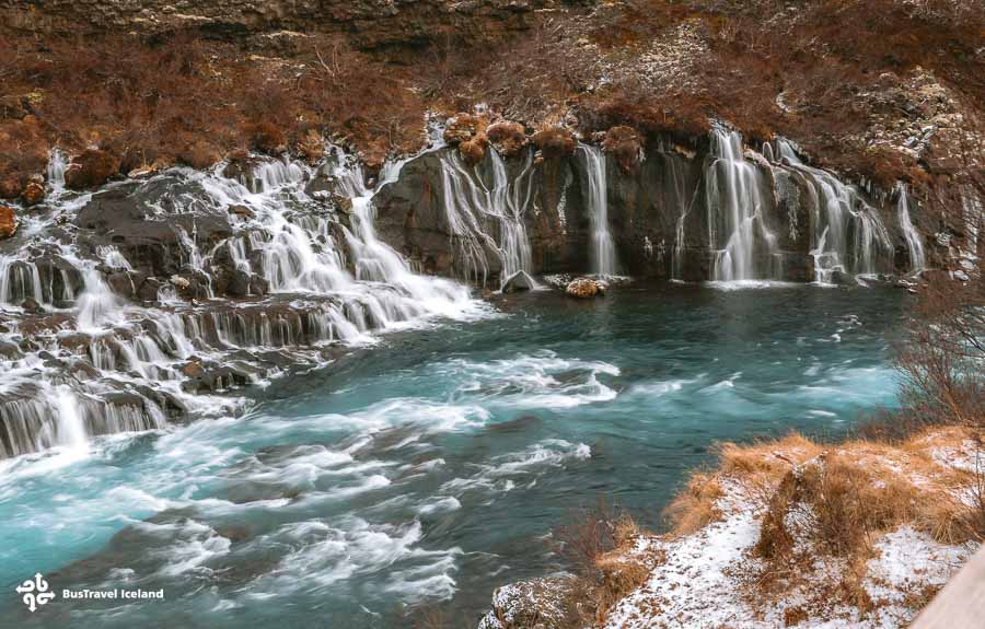 Hraunfossar waterfall in West Iceland in winter multiday tours