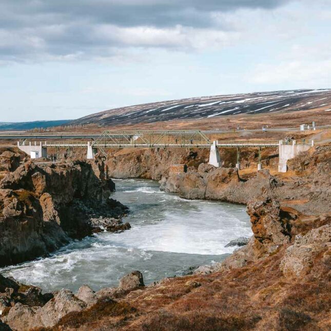 Goðafoss waterfall is located in North Iceland renowned for its stunning horseshoe shape