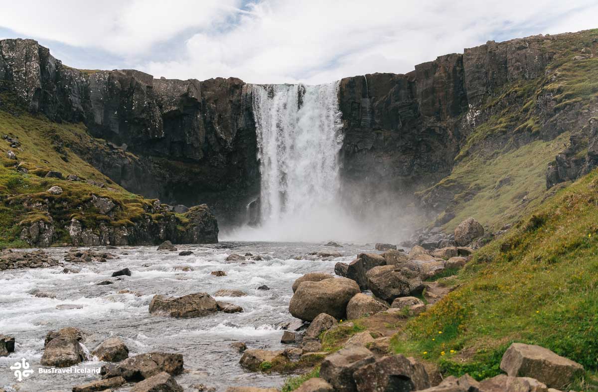 Gufufoss waterfall in East Iceland-0348 Gufufoss, near Seyðisfjörður in Iceland, is a picturesque waterfall renowned for its serene, misty spray.