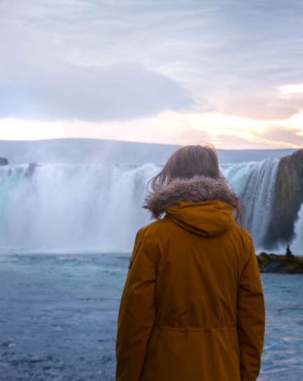 Gazing at Godafoss waterfall in North Iceland
