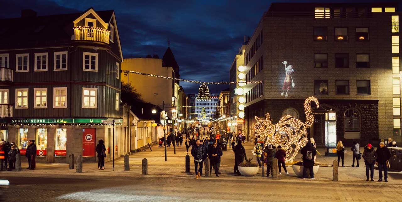 Christmas lights and vibe in Downtown Reykjavik Iceland Christmas lights and vibe in Downtown Reykjavik Iceland