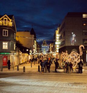 Christmas lights and vibe in Downtown Reykjavik Iceland Christmas lights and vibe in Downtown Reykjavik Iceland