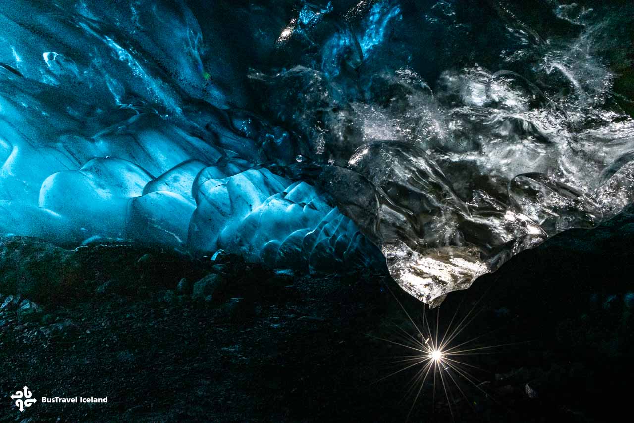 Crystal Ice Cave on Vatnajokull glacier in South Iceland - sparkle ice cave in April 2025