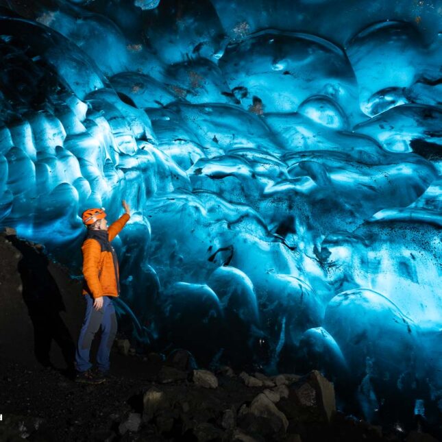 Crystal Ice Cave on Vatnajokull glacier in South Iceland - sparkle ice cave in April 2025