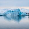 Jokulsarlon Glacier Lagoon filled with glacial icebergs in April 2025, South Iceland