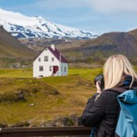 Arnarstapi fishing village and coastal line on Snaefellsnes Peninsula