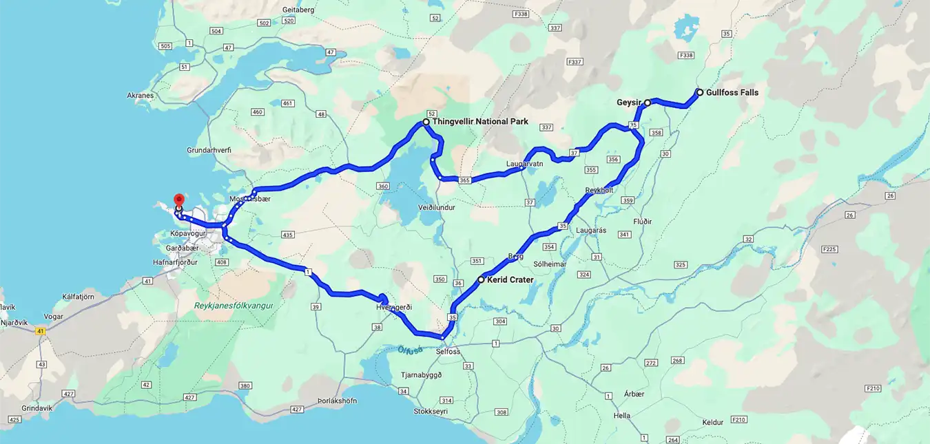 Iceland Golden Circle Day Tour with Puffin Watching From Reykjavik route map Iceland Golden Circle Day Tour with Puffin Watching From Reykjavik route map