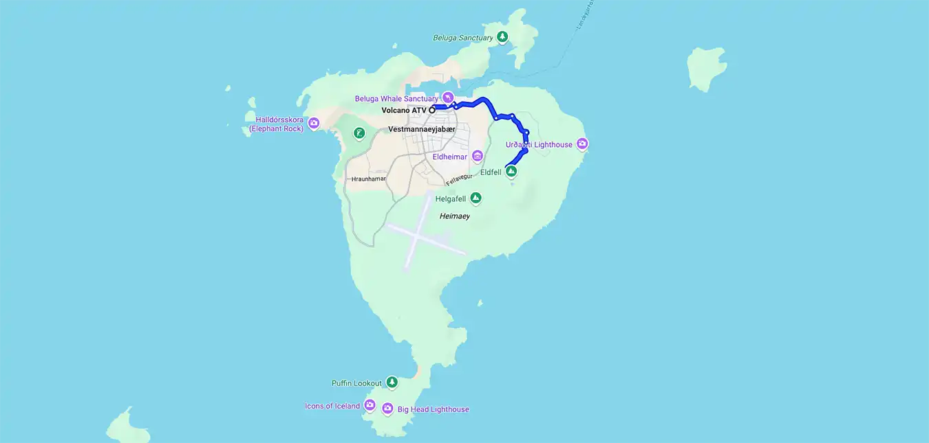 ATV Adventure Through Eldfell From Heimaey in Westman Islands route map ATV Adventure Through Eldfell From Heimaey in Westman Islands route map
