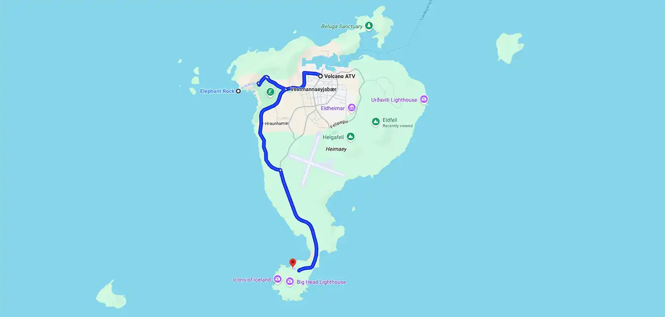 Volcano & Puffins - ATV Tour From Heimaey in Westman Islands route map