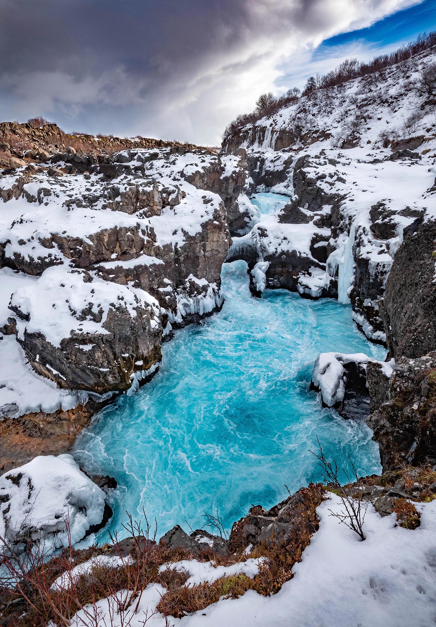 Barnarfoss waterfall in west Iceland
