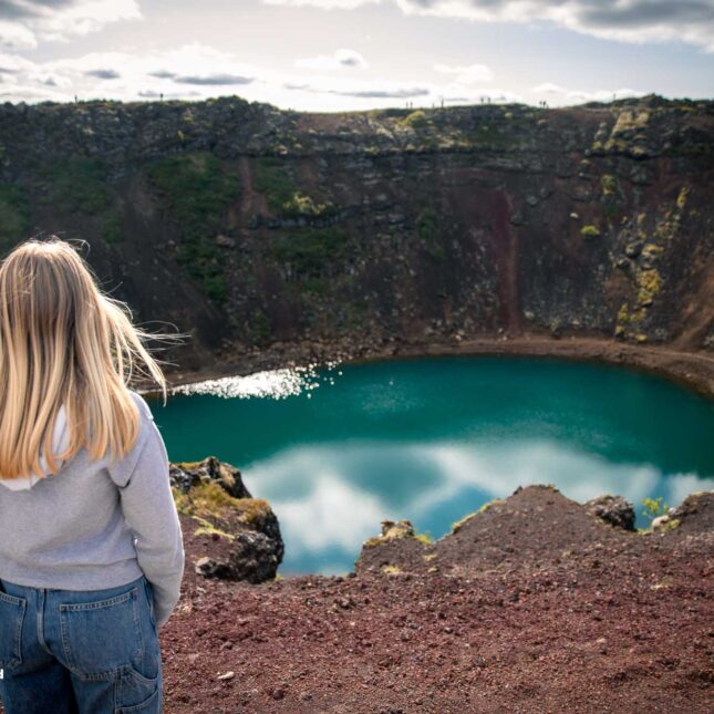 Kerid volcanic crater lake in Golden Circle Iceland