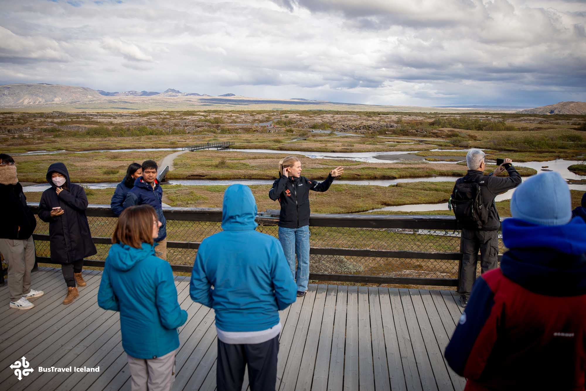 BusTravel's guide talking about fun facts at Thingvellir National Park