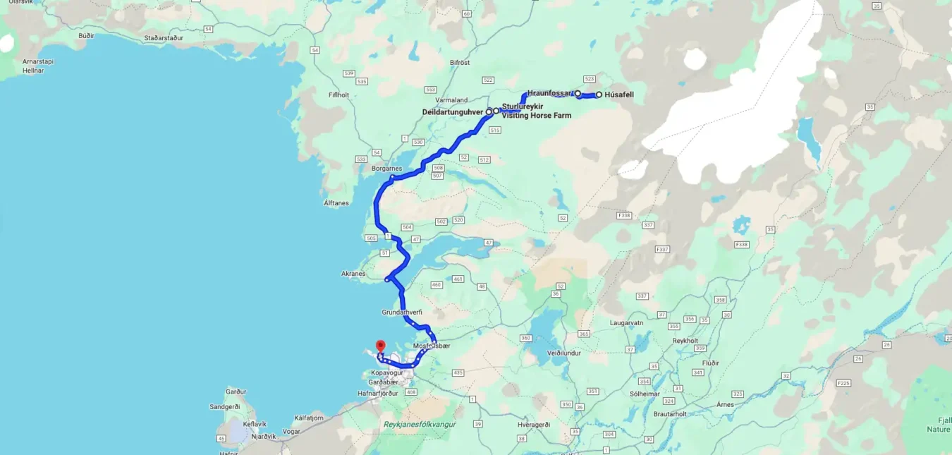 West Iceland Silver Circle Day Tour from Reykjavik route map
