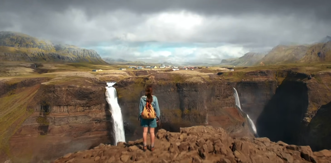 Eleven and the waterfall scene 2 waterfalls in Iceland Haifoss and Granni waterfalls