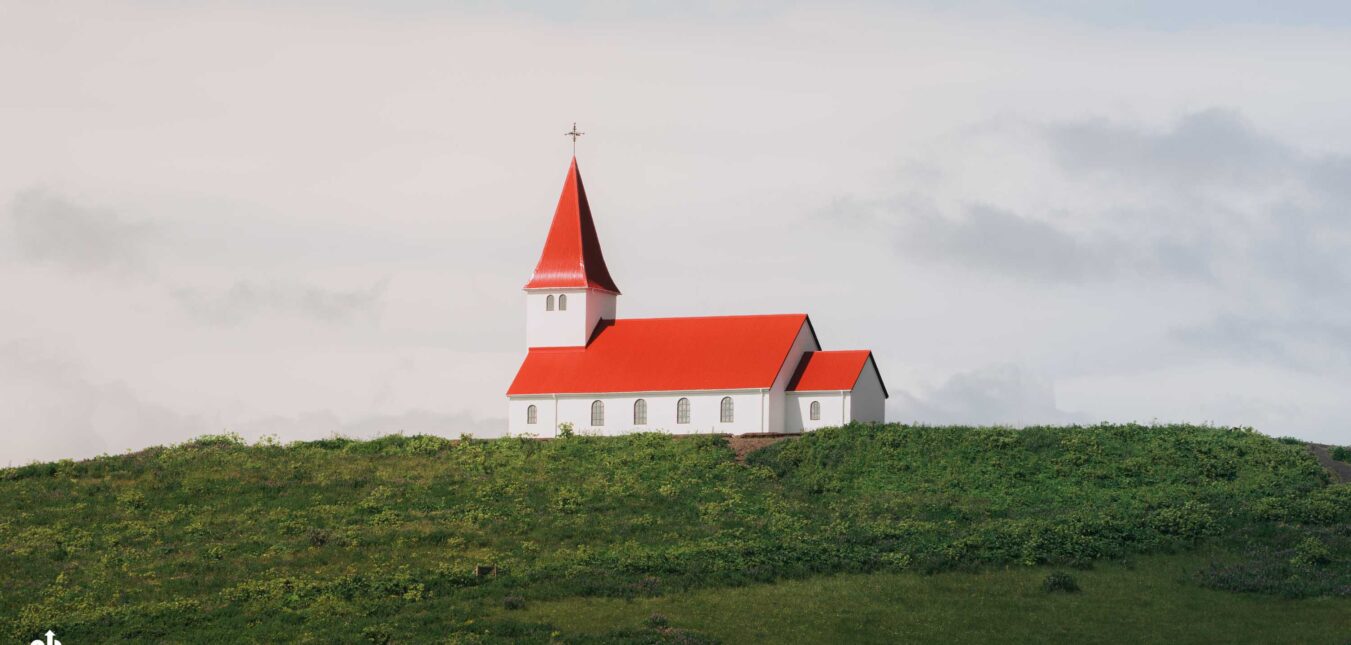 Red roof church in Vik I Myrdal South Iceland